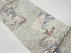 リサイクル　色紙光琳鶴模様織出し袋帯